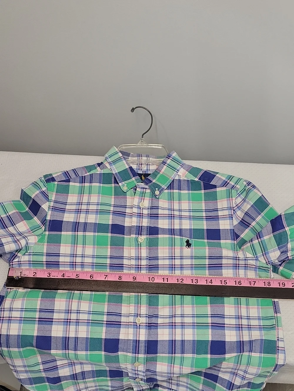 Boys Polo Ralph Lauren green blue white plaid shirt Large 14-16